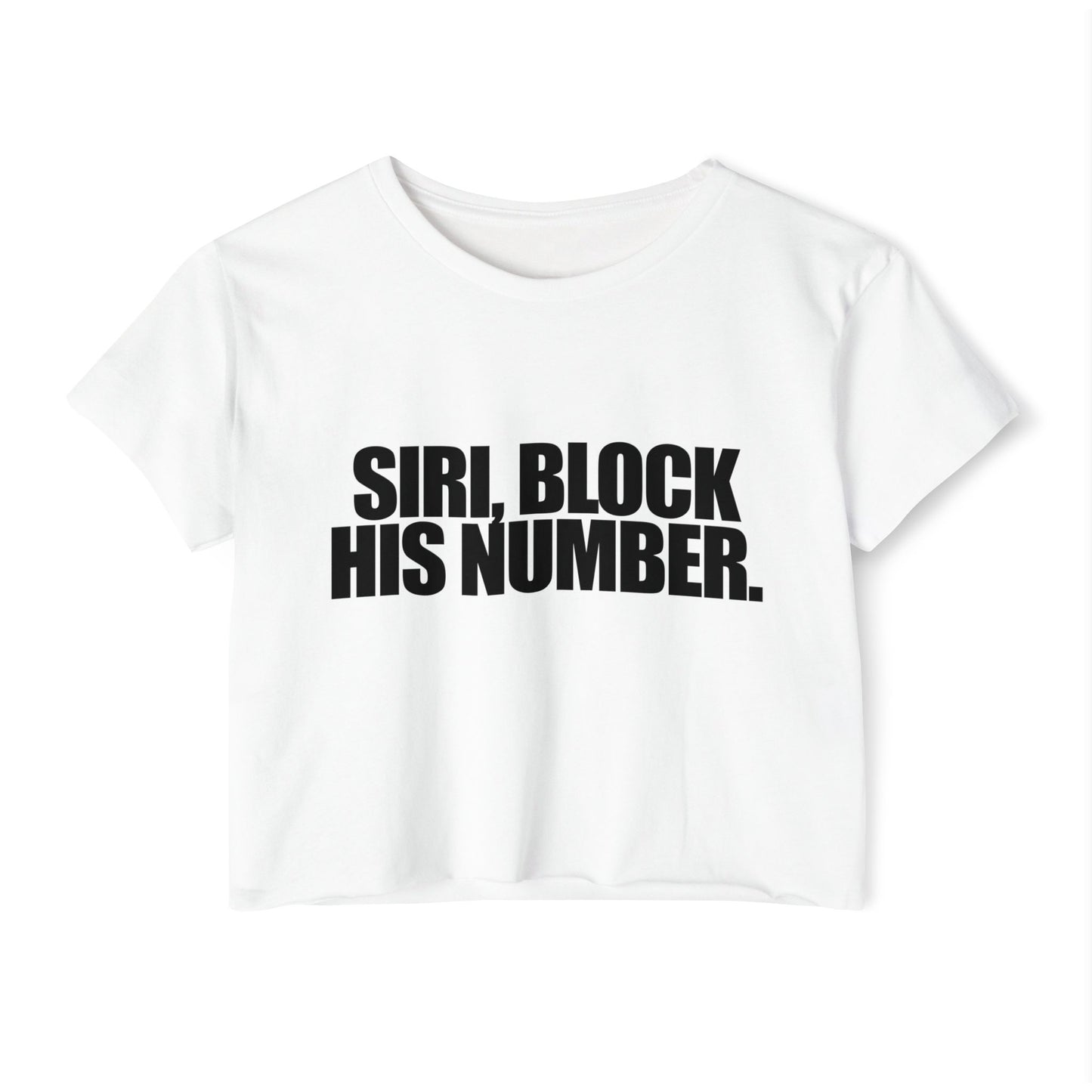 Statement crop top with rainbow typography, an empowering LGBTQ+ fashion piece for Pride Month, the "Siri, Block His Number" crop top