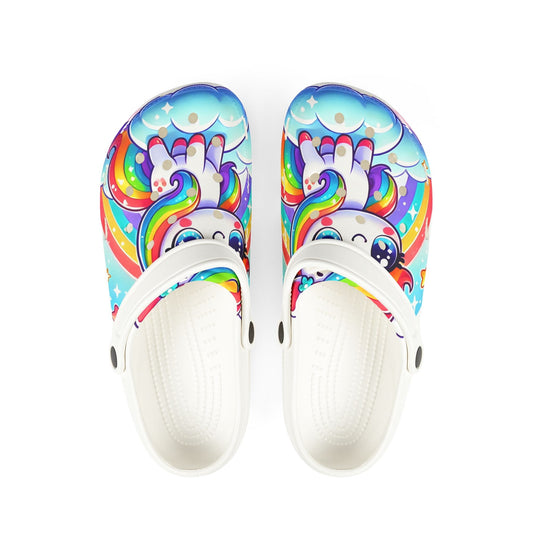 Rainbow paint crocs unicorn symbolizing LGBTQ Pride in West Hollywood and Los Angeles.