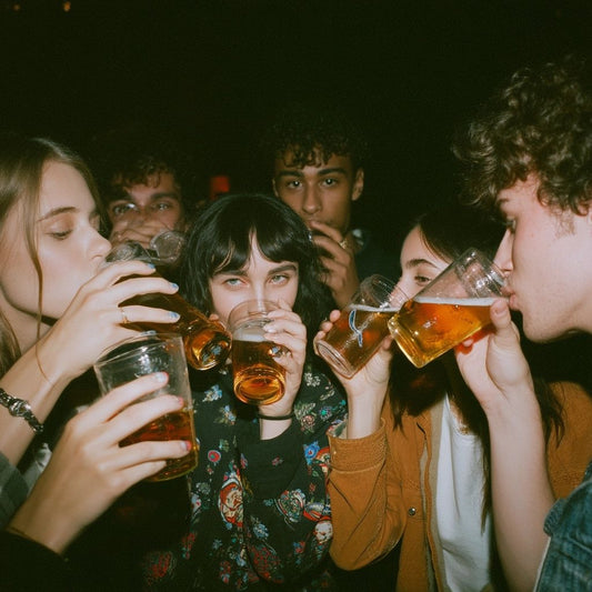 Friends enjoying shots and cocktails during a lively night out in a West Hollywood bar.