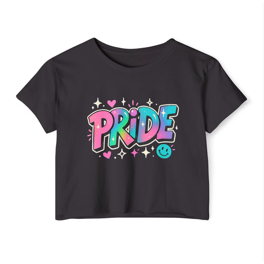 weho pride 2025 apparel with the word PRIDE in cartoon font celebrating west hollywood pride festival 2025
