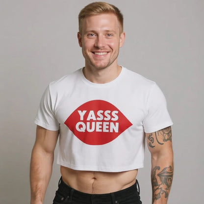 The model in the “Yasss Queen” cropped tee—sassy, empowering streetwear style.